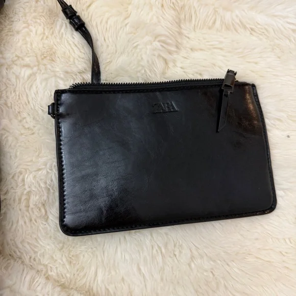 Zara Black Slouchy Leather Tote with Pouch - Picture 3 of 6